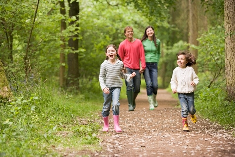 family in woods